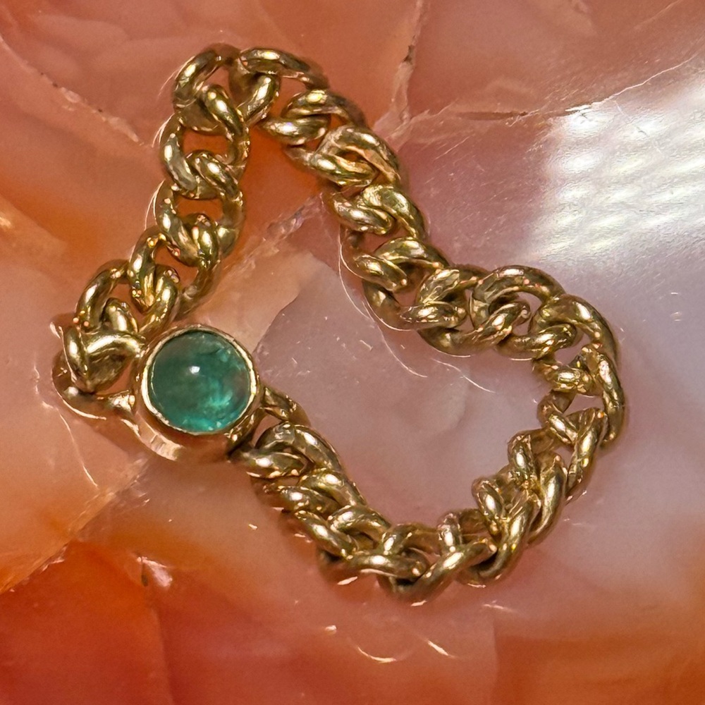 Solid Gold Chain Emerald Ring - image 3